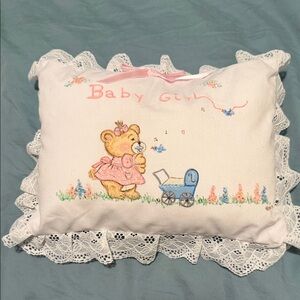 Baby Girl Pillow with Bear and Lace